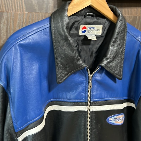 Pepsi Leather Vintage Jacket, Blue and Black with Logo, Large - Picture 2 of 9